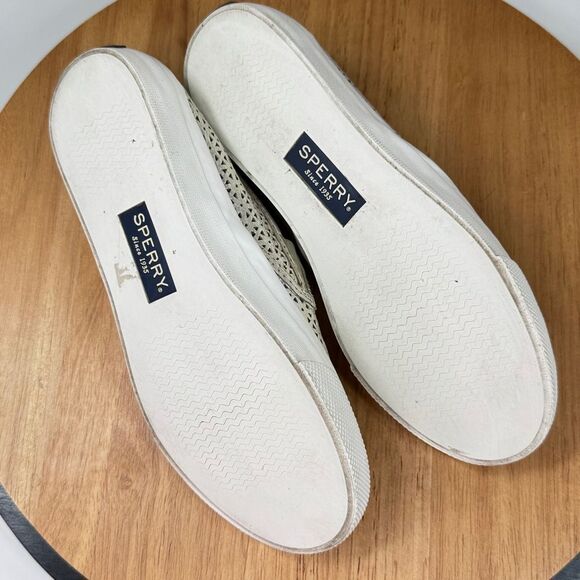 Sperry Seaside Perforated Leather‎ Slip On Sneakers Metallic Sliver 6.5 - Picture 9 of 11